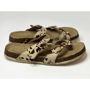 Outwoods Cow Print Sandals Women's 9 Boho Western Buckle Slides